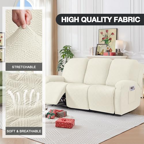 Image of Timeles Recliner Covers for 3 Seater Reclining Couch Covers Sofa Slipcover Furniture Protector for Dogs and Pets Stretch Soft Washable (Three-Seater, Cream)