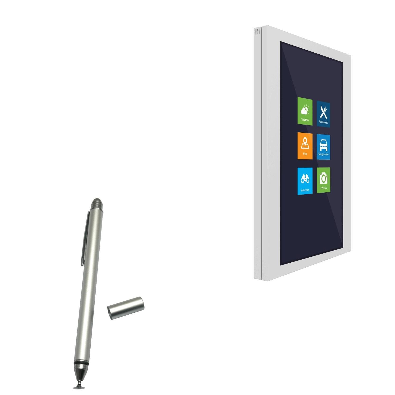 BoxWave Stylus Pen Compatible with Meridian Presenza (55 in) - DualTip Capacitive Stylus, Fiber Tip Disc Tip Capacitive Stylus Pen - Metallic Silver