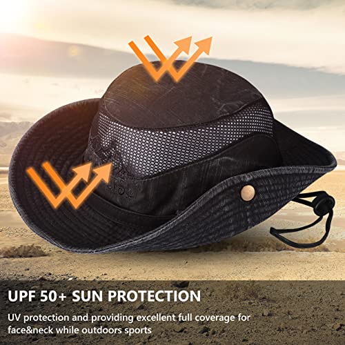 Obling Sun Hat, Fishing Hat Upf 50 Wide Brim Bucket Hat Safari Boonie Hat Black #TOP4