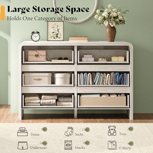 Image of AMERLIFE 6 Drawer Dresser for Bedroom, 49 inch Wide Modern Storage Cabinet with Rounded Edges & Anti-Tip Kit, Wood Chest of Drawers for Closet, Hallway (White, 15.8 inch D*48.8 inch W*33.3 inch H(6 Drawers))