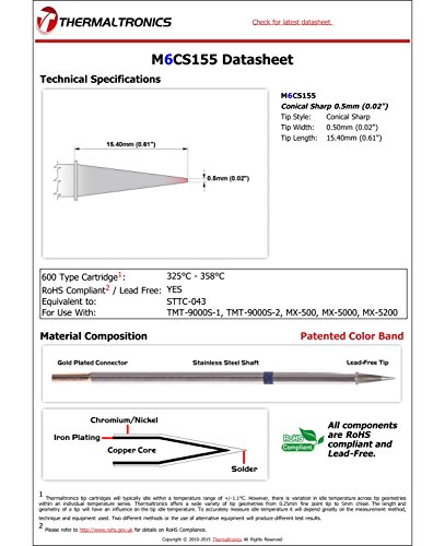 Image of Thermaltronics M6CS155 Conical Sharp 0.5mm (0.02in) interchangeable for Metcal STTC-043