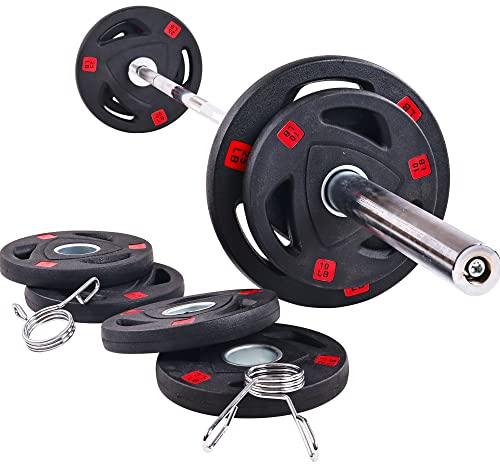 Signature Fitness Cast Iron Olympic 2-Inch Weight Plates Including 7Ft Olympic Barbell, 130-Pound Set (85 Pounds Plates + 45 Pounds Barbell), Multiple Packages, Style #6 #TOP1