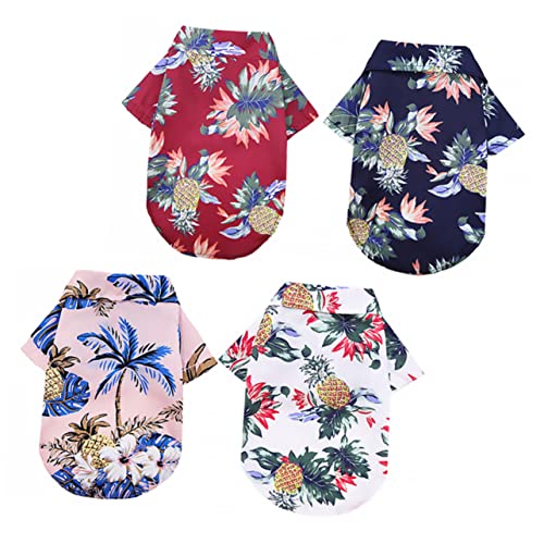 TOBBOMEY 4個 ペットシャツ hawaiian shirt ダックスフンド 小型犬服 ペットドレス服 犬パーカー 犬のアクセサリー 犬布 ペットスリーブアパレル 犬のTシャツ ポリエステル