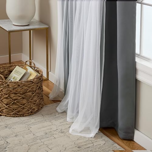 Image of TOWN & COUNTRY LUXE Talia Double Layer Indoor Curtains, Sheer and Room Darkening Blackout, Grommet Top, Energy Efficient Set, 52 inchx84 inch, Black Pearl (Pack of 12)