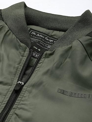 Image of The Indian Garage Co Men Olive Slim Fit Colorblocked Bomber Jacket