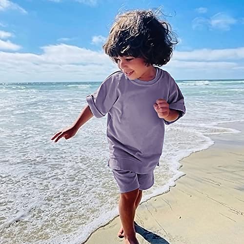 Kids Tales Boys Girls Summer Tracksuit Kids Short Sleeve Jogger Suits Sweatsuits Toddler Solid Sport Pullover + Shorts2