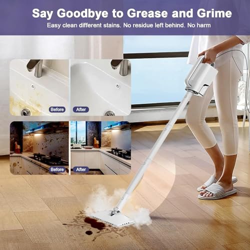 Image of 6-in-1 Steam Mop, 1200W Rotated Steam Cleaner for Home, 2 Modes, 400ML Removable Tank, 23FT Cord, 2 Washable Pads, Multi-Surface Steamer for Hard Floor, Laminate Floor, Tiles Cleaning (Bone White)