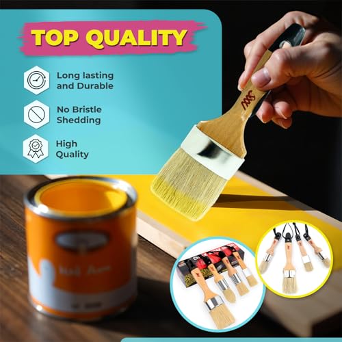 Chalk Paint Brushes Set, Pack of 2 Wax Brush - 2.5 Inches Large, Natural Bristles, Perfect for Furniture Painting, Stencils, Waxing - No Shedding, Superior Paint Pick-Up & Release