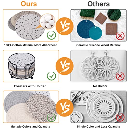 Belphust Coasters For Drinks Of 8 Pcs,Absorbent Drink Coaster With Holder,4 Colors Cute Cotton Woven Coaster Set For Coffee Table Tabletop Protection,Suitable For Kinds Of Cups,Home Decor,4.5Inches #TOP2