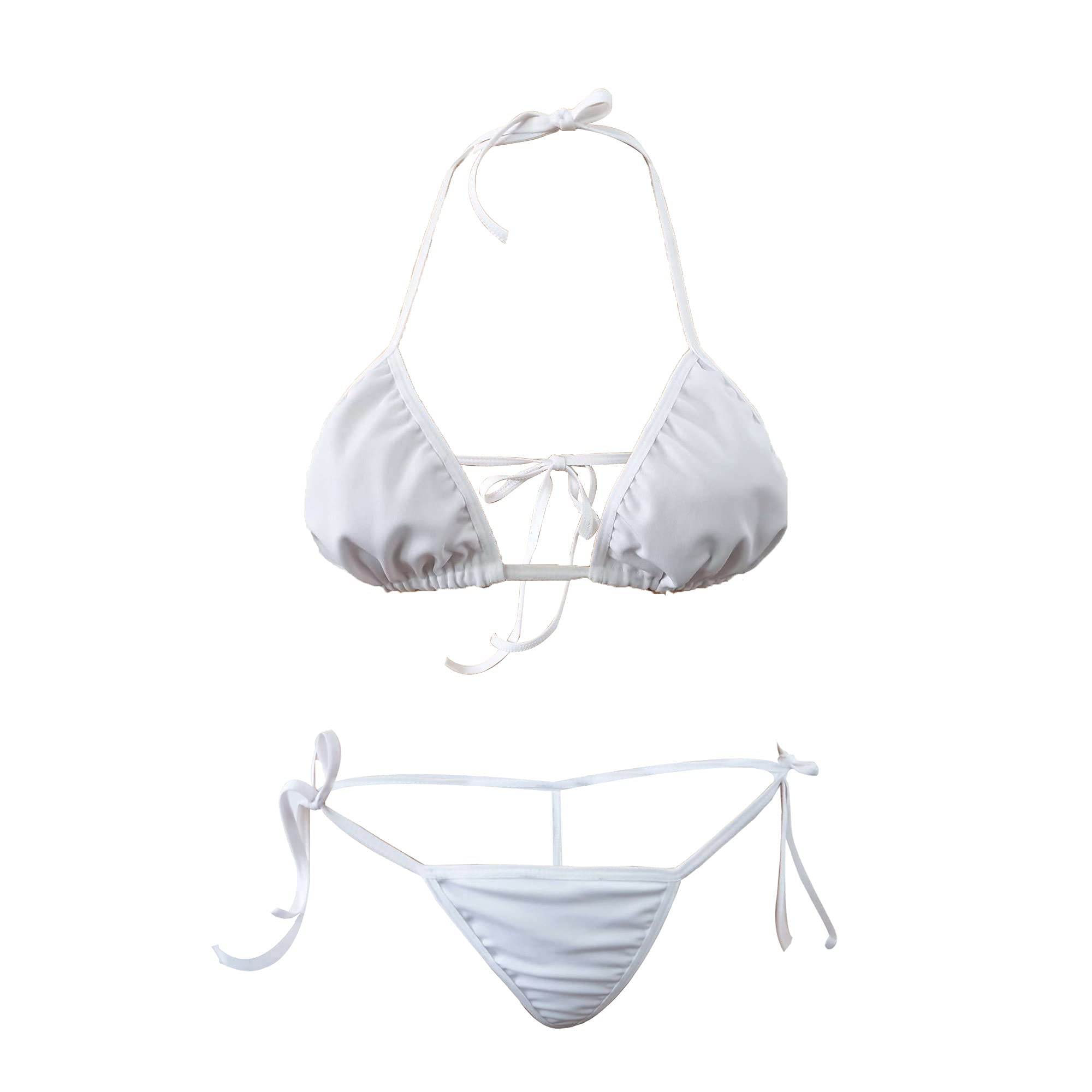 Women Spandex Mini Bikini/Bikini Bra with G Sting/Thong Panty/Lingerie Set Free Size (White)-image-13