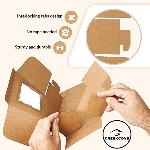 Creekcove 4.5 X 4.5 X 3 In. Bakery Boxes, 25 Pack Kraft Pastry Box With Window - Rustic Favor Treat Container | Cookie Boxes | Macaron And Mini Bundt Cake Containers, With 25 "Made With Love Stickers #TOP5
