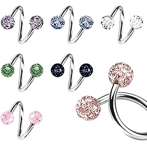 Body Accentz Belly Button Rings Lot of 6 Ultra Sparkle Spiral Twister Bar Cover