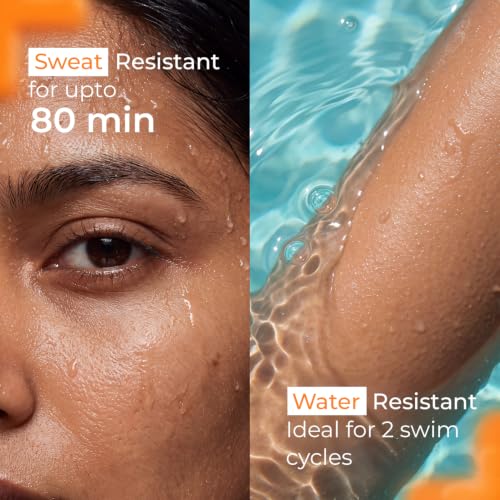 Image of SKINQ SPF 50+ Detan Sunscreen Gel | Tan Reduction, No White Cast | 97.5% UVB Protection | With Vitamin C | Lightweight, Non-Greasy | Normal, Dry & Sensitive Skin | Made by Dermat | 45ml (Pack of 2)
