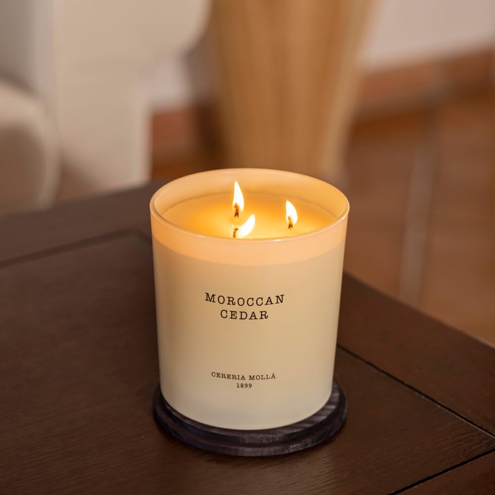CERERÍA MOLLA 1899 | Vela XL Moroccan Cedar Aromática de 3 Mechas | 80 Horas de Duración | Fragancias Naturales | Envases Reciclables | Artesanal
