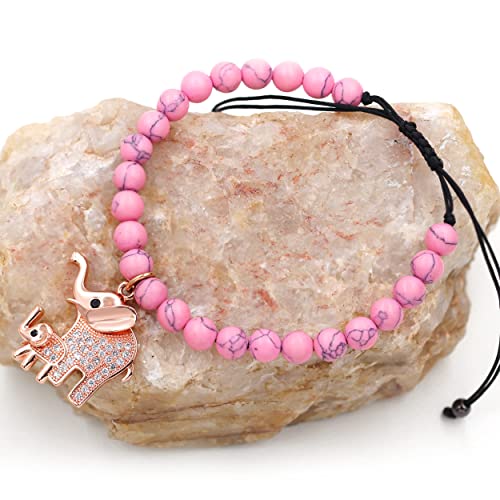 Image of Matte Agate Black Onyx /Turquoise Beads Bracelet, Good Luck Mom and Baby Elephant Bracelet, To My Mom Bracelet Gifts for Mothers Day from Daughter