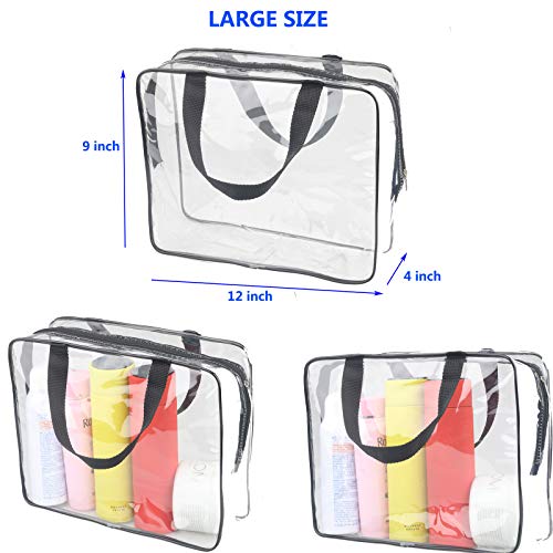 3 Pieces Large Clear Travel Bags for Toiletries, Waterproof Clear Plastic Cosmetic Makeup Bags, Transparent Packing Organizer Storage Bags (Black)