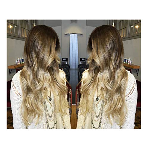 Synthetic Wig,Dark Rooted Ombre Middle Part Curly Wave Natural Looking Long Synthetic Hair, Blonde Full Heat Resistant Wig for Women,27.5in