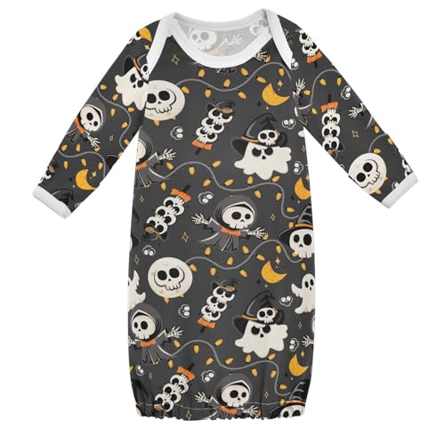 WIFIU Cute Skull and Ghost Baby Girls Boys Sleeper Gown Cotton Nightgown Long Sleeve, Happy Halloween Baby Nightdress Sleeping Clothes for Newborn 0-3 Months Multicolor