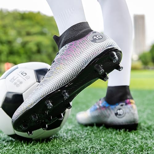 Soccer Cleats Boys,Casual High-top Turf Youth Football Cleats,Comfortable Breathable TF Cleats Kids Football Shoes,Non-Slip,for Outdoor/Athletics (Color : Black, Size : 6.5) 6