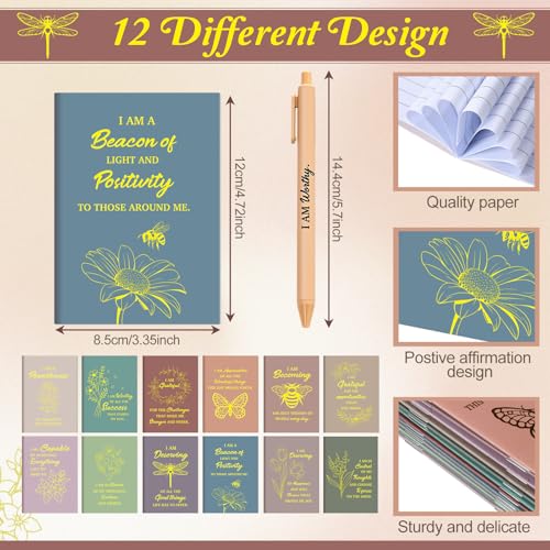 Image of Mooliwe 24 Pcs Positive Affirmation Gift Set Gratitude Notebooks with Pens Small Bags Motivational Encouragement Notepads Daily Affirmations Journal for Women Stress Relief Self Care (Morandi)