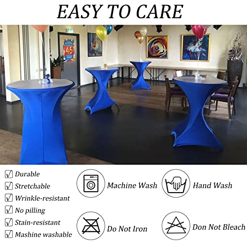 Image of 4 Pack 32x43 Inch Cocktail Table Cover Spandex Stretch Square Corners Tablecloth, Cocktail Round Table Cloth, Fitted High Top Table for Bar, Weddings, Birthday, Banquet, Outdoor Party (Royal Blue)