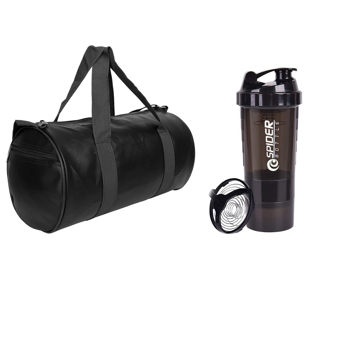 true indian Gym Bag Combo Sports Men's Combo of Leather Gym Bag Spider BLK Bottle Fitness Kit Accessories-picture-21