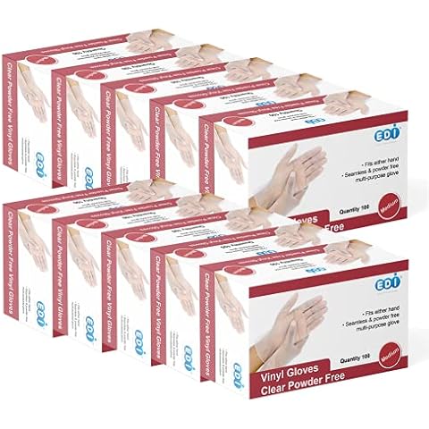 EDI Clear Powder Free Vinyl Glove,4.3 mil,Disposable glove,Industrial Glove,Clear, Latex Free and Allergy Free, Plastic, Work, Food Service, Cleaning,100 gloves per box (1000, medium) Cover