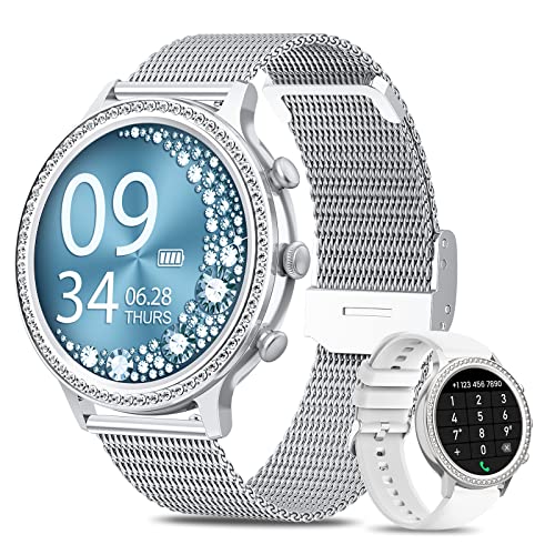 Smart Watches For Women With Diamonds (Answer/Make Call), 1.32'' Bluetooth Smartwatch For Android Ios Phones Compatible, Fitness Tracker With Heart Rate, Blood Oxygen, Sleep Monitor, Best Gifts Silver #TOP10