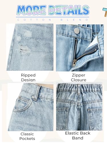 Image of Girls Shorts Elastic Waist Jorts Denim Jean Shorts Ripped Knee Length Bermuda Shorts for Kids Teen Girls Summer