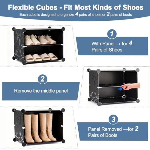 Image of DUMOS 6-Tier Shoe Storage Cabinet with Door, Stackable, 24 Pairs, Black