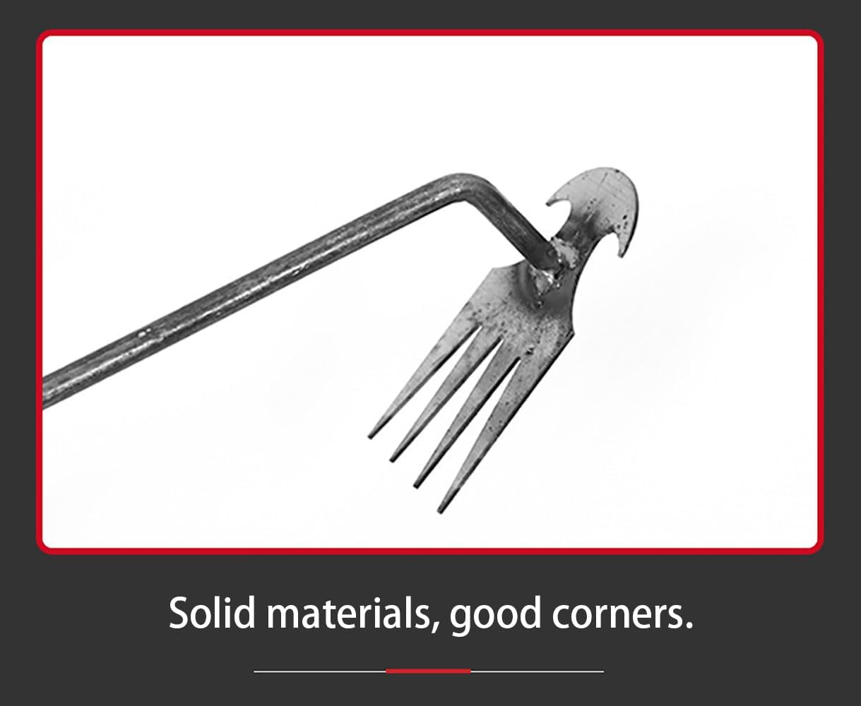 SK5 steel forged weeder tools, 4 teeth dual purpose weeder, gardening hand weeder tools for Easy Weed Removal in Garden Yard and Farm with long handle (SK5 steel, silver 50cm)