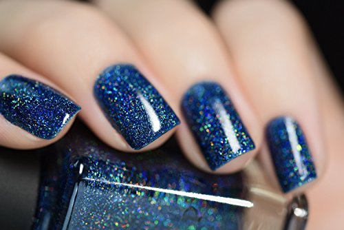 Image of ILNP After Midnight - Prussian Blue Holographic Nail Polish with Gold Accents, Chip Resistant Manicure, Non-Toxic Nail Lacquer, Vegan, Cruelty Free, 12ml