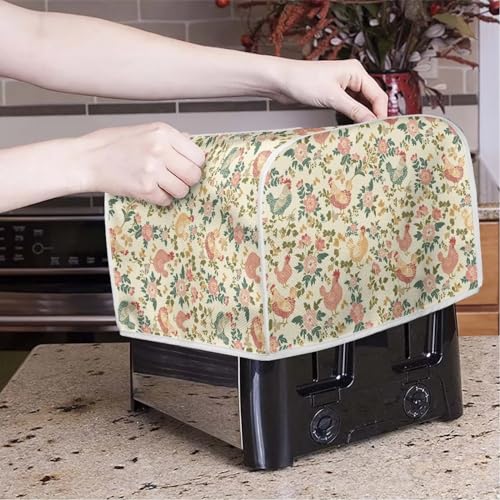 Image of Toaster Cover Kitchen Bakeware Protector Fits for Most Standard 4 Slice Toasters, Keep Toaster Free From Dust And Fingerprint Oven Dustproof Cover, Rooster Floral Retro