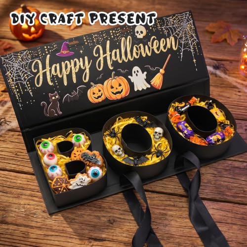 Halloween Candy Gift Box, BOO Letter Shaped DIY Fillable with Ribbon Raffia - image 3