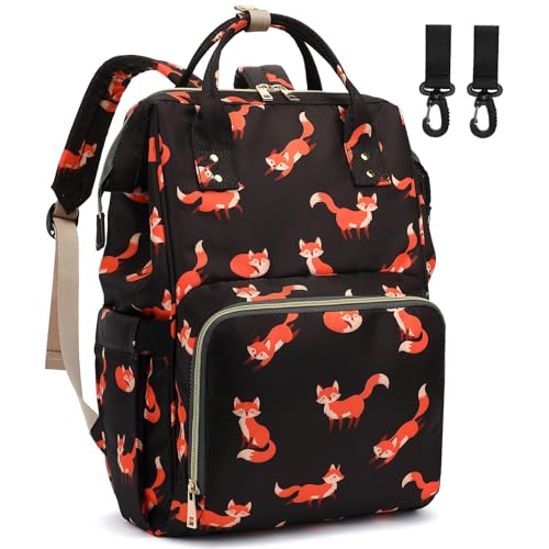 Image of Dezcrab Fox Baby Diaper Bag Backpack for Women, Large Capacity Waterproof Maternity Travel Nappy Backpacks with Stroller Straps