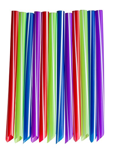 Crystalware Plastic Extra Wide Smoothie and Bubble Tea Straws Individually Cello Wrapped , 8 Inch Length, 40/bag, Assorted Colors