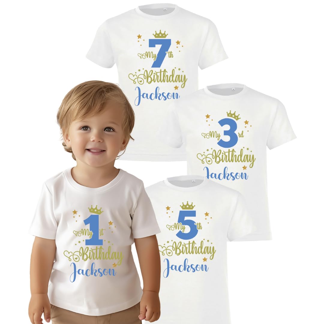 Boys Personalised Birthday T-Shirt, Custom Prince Design for Ages 1-13, Perfect 1st Birthday Gift