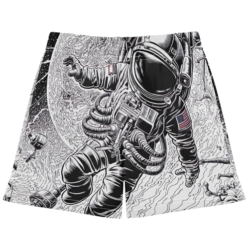 Girls Shorts Astronaut Space Black White Print Athletic Comfy Pajama Youth Summer Shorts Kids Teens Clothes, X-Small