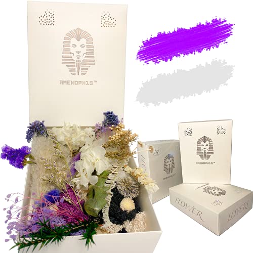 AMENOPH1S Flowers for Flower Lovers - Echte | Natürliche | Getrocknete Blumen | 3 Farbkombination (Weiß & Lila) | Recycelbare Verpackung | Trockenblumen Set | Dried Flowers | Natur Deko | Hochzeit Cover