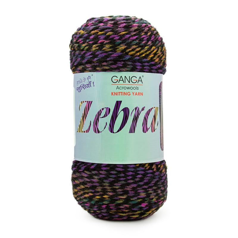 Image of Ganga Acrowools Zebra Acrylic Hand Knitting Fancy Yarn, A Pack of 2 Balls- 150gram Each, Shade No. - PTT1311, Blakcurrent