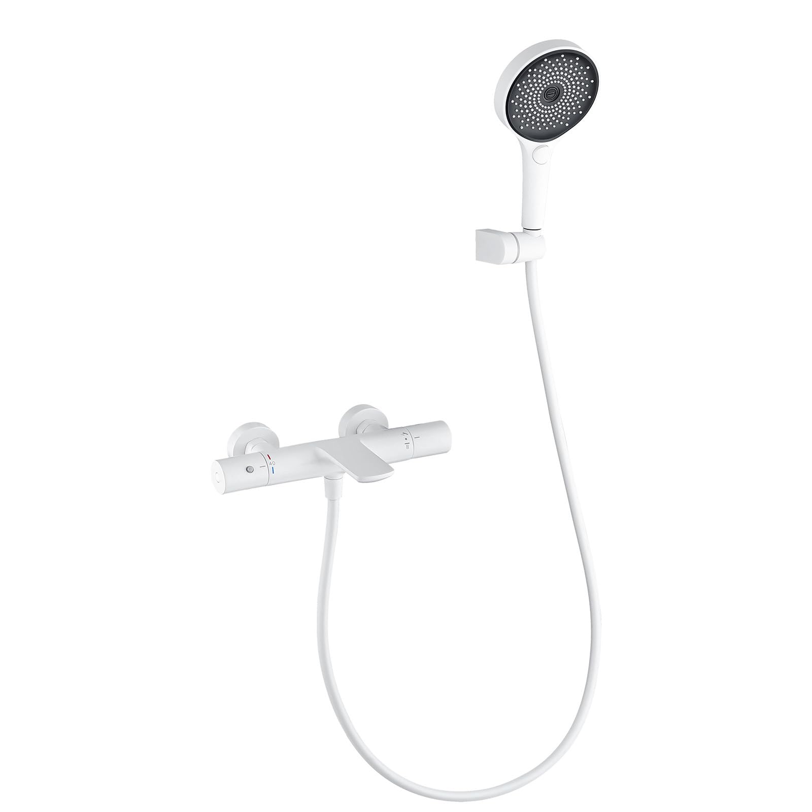 OZBMA Bathtub Faucet Thermostatic Wall Mount Tub with 3 Functions Handheld Shower Sprayer, Waterfall Spout, Brass Mixer Tap Set Kit for Bathroom (White A)