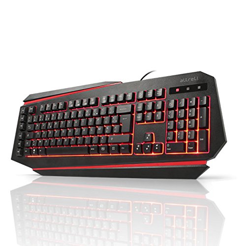 aLLreli K9500U Clavier Gaming USB Rétroéclairé LED Rouge (FR Layout, Azerty)