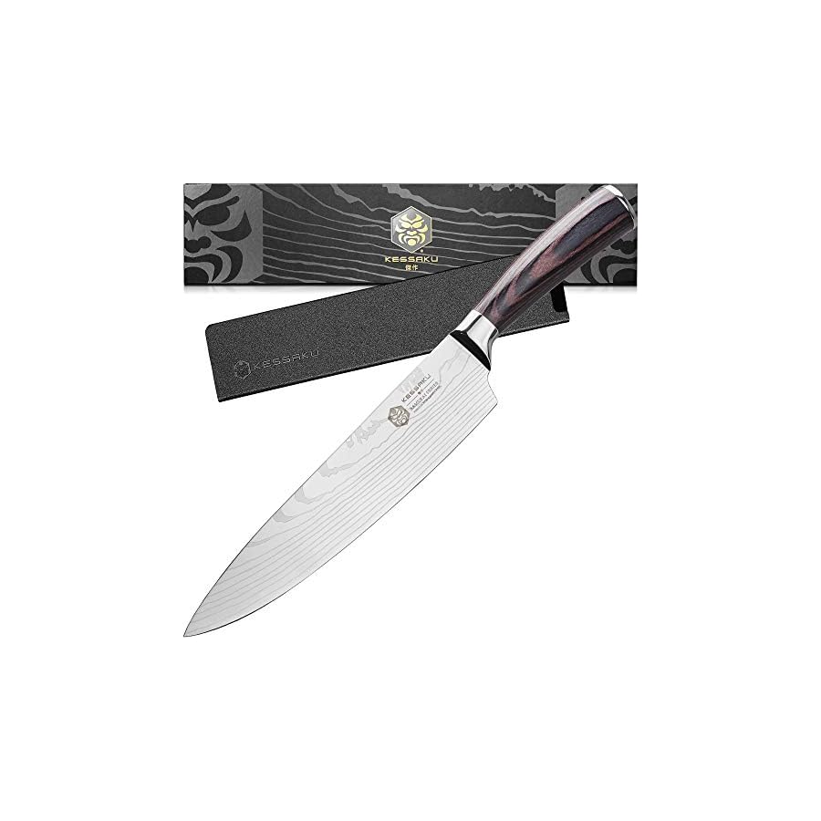 KESSAKU-Chef-Knife-8-inch-Samurai-Series-Razor-Sharp-Kitchen-Knife-Forged-7Cr17MoV-High-Carbon-Stainless-Steel-Wood-Handle-with-Blade-Guard KESSAKU Chef Knife - 8 inch - Samurai Series - Razor Sharp Kitchen Knife - Forged 7Cr17MoV High Carbon Stainless Steel - Wood Handle with Blade Guard