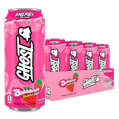 GHOST Energy Drink Zero Sugar 12 Pack - Bubblicious Strawberry Splash