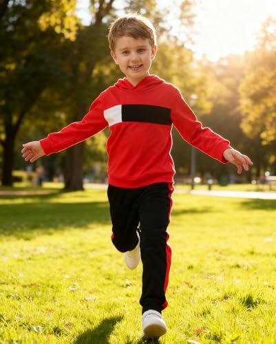 Image of KIDLAGA Toddler Boy Clothes Long Sleeve Hoodie Sweatsuits Tops and Pants Boys Fall Winter Color Block Outfits Set 5-12 Years