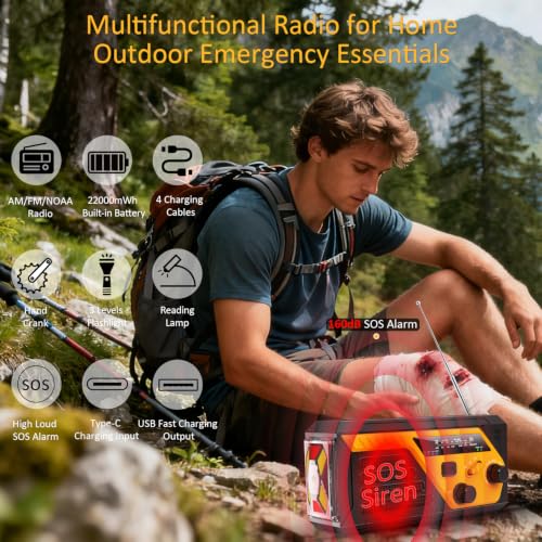 Emergency Radio with 4 Charging Cables, 22000mWh AM FM NOAA Weather Radio - Image 2