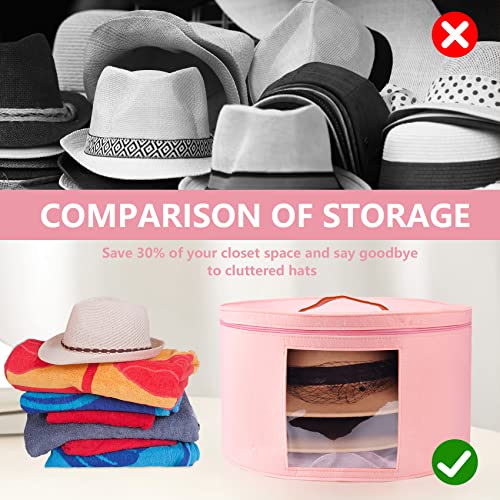 Keilend Hat Storage Box 17"*9.9", Hat Box Foldable, Hat Organizers With Two Side Handle, Hat Bag With Dust-Proof Lid For Travel, Home Use, Toy, Clothes, Pink #TOP4
