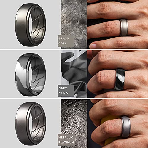 Thunderfit Silicone Ring Men, Breathable With Air Flow Grooves - 10Mm Wide - 2.5Mm Thick (Light Grey, Metallic Platinum, Brass, Black, Dark Grey, Grey Camo, Silver - Size 8.5-9(18.9Mm)) #TOP3
