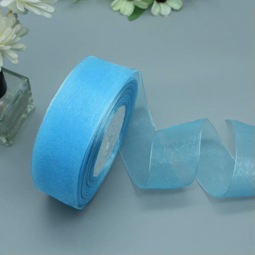 Band, Ballonband, Organzaband aus Polyester, 3,8 cm x 45,7 m, mehrfarbig, for Geschenkverpackungen, Hochzeitsdekoration, DIY-Bastelarbeiten(Light Blue)