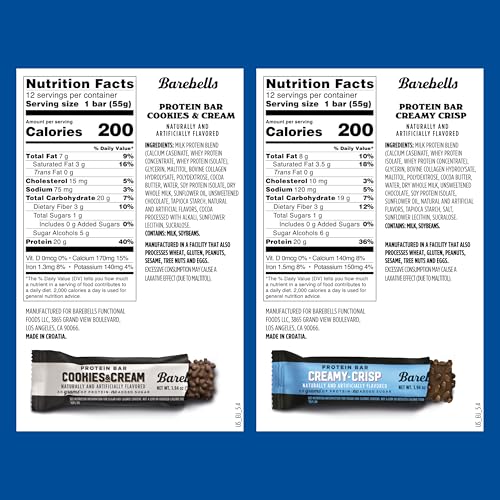 Image of Barebells Protein Bars Combo Pack - 12 Creamy Crisp & 12 Cookies & Cream (24 bars total) - High Protein Snacks with 20g Protein & No Added Sugar - On-the-Go Breakfast or Post-Workout Treat